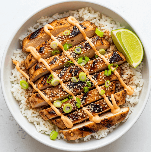 Rice & Grilled Chicken, Drizzled With Sauce 