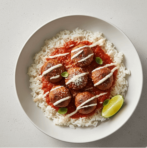 Rice & Meatballs In Tomato Sauce 